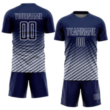 Charger l'image dans la galerie, Custom Navy-White Geometric Wave Gradient Sublimation Soccer Uniform Jersey
