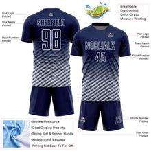 Charger l'image dans la galerie, Custom Navy-White Geometric Wave Gradient Sublimation Soccer Uniform Jersey
