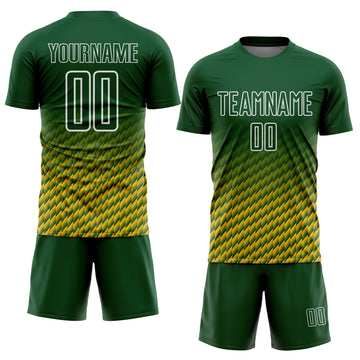 Custom Green Yellow-White Geometric Wave Gradient Sublimation Soccer Uniform Jersey
