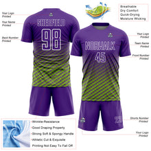 Charger l'image dans la galerie, Custom Purple Neon Green-White Geometric Wave Gradient Sublimation Soccer Uniform Jersey
