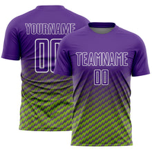 Charger l'image dans la galerie, Custom Purple Neon Green-White Geometric Wave Gradient Sublimation Soccer Uniform Jersey
