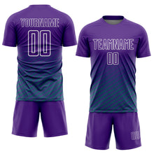 Load image into Gallery viewer, Custom Purple Teal-White Geometric Wave Gradient Sublimation Soccer Uniform Jersey
