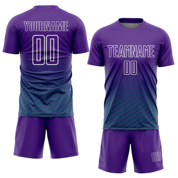 Custom Purple Teal-White Geometric Wave Gradient Sublimation Soccer Uniform Jersey