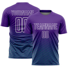 Load image into Gallery viewer, Custom Purple Teal-White Geometric Wave Gradient Sublimation Soccer Uniform Jersey
