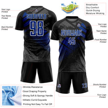 Load image into Gallery viewer, Custom Black Royal-White Grunge Splatter Brush Stroke Sublimation Soccer Uniform Jersey
