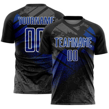Load image into Gallery viewer, Custom Black Royal-White Grunge Splatter Brush Stroke Sublimation Soccer Uniform Jersey

