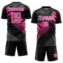 Load image into Gallery viewer, Custom Black Pink-White Grunge Splatter Brush Stroke Sublimation Soccer Uniform Jersey

