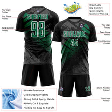 Laden Sie das Bild in den Galerie-Viewer, Custom Black Kelly Green-White Grunge Splatter Brush Stroke Sublimation Soccer Uniform Jersey
