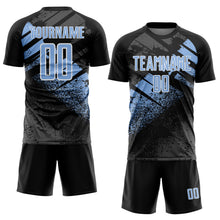 Load image into Gallery viewer, Custom Black Light Blue-White Grunge Splatter Brush Stroke Sublimation Soccer Uniform Jersey
