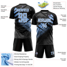 Load image into Gallery viewer, Custom Black Light Blue-White Grunge Splatter Brush Stroke Sublimation Soccer Uniform Jersey
