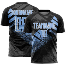 Load image into Gallery viewer, Custom Black Light Blue-White Grunge Splatter Brush Stroke Sublimation Soccer Uniform Jersey
