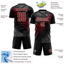Laden Sie das Bild in den Galerie-Viewer, Custom Black Crimson-Cream Grunge Splatter Brush Stroke Sublimation Soccer Uniform Jersey
