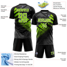 Charger l'image dans la galerie, Custom Black Neon Green-White Grunge Splatter Brush Stroke Sublimation Soccer Uniform Jersey
