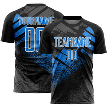 Load image into Gallery viewer, Custom Black Powder Blue-White Grunge Splatter Brush Stroke Sublimation Soccer Uniform Jersey
