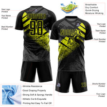 Load image into Gallery viewer, Custom Black-Neon Yellow Grunge Splatter Brush Stroke Sublimation Soccer Uniform Jersey
