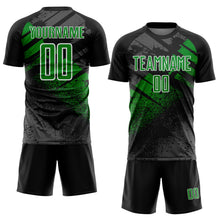 Laden Sie das Bild in den Galerie-Viewer, Custom Black Grass Green-White Grunge Splatter Brush Stroke Sublimation Soccer Uniform Jersey
