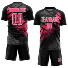 Загрузить изображение в средство просмотра галереи, Custom Black Neon Pink-White Grunge Splatter Brush Stroke Sublimation Soccer Uniform Jersey
