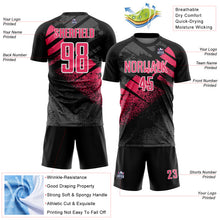 Загрузить изображение в средство просмотра галереи, Custom Black Neon Pink-White Grunge Splatter Brush Stroke Sublimation Soccer Uniform Jersey
