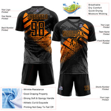 Laden Sie das Bild in den Galerie-Viewer, Custom Black-Bay Orange Grunge Splatter Brush Stroke Sublimation Soccer Uniform Jersey
