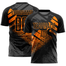 Laden Sie das Bild in den Galerie-Viewer, Custom Black-Bay Orange Grunge Splatter Brush Stroke Sublimation Soccer Uniform Jersey
