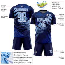 Load image into Gallery viewer, Custom Navy Light Blue-White Grunge Splatter Brush Stroke Sublimation Soccer Uniform Jersey
