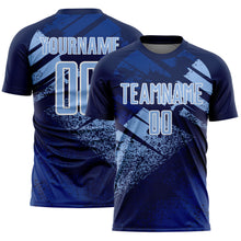 Load image into Gallery viewer, Custom Navy Light Blue-White Grunge Splatter Brush Stroke Sublimation Soccer Uniform Jersey
