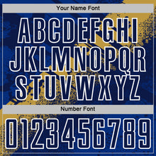Load image into Gallery viewer, Custom Navy Old Gold-White Grunge Splatter Brush Stroke Sublimation Soccer Uniform Jersey
