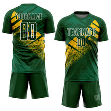 Load image into Gallery viewer, Custom Green Yellow-White Grunge Splatter Brush Stroke Sublimation Soccer Uniform Jersey
