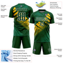 Load image into Gallery viewer, Custom Green Yellow-White Grunge Splatter Brush Stroke Sublimation Soccer Uniform Jersey
