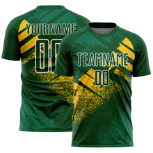 Load image into Gallery viewer, Custom Green Yellow-White Grunge Splatter Brush Stroke Sublimation Soccer Uniform Jersey
