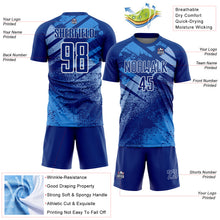 Load image into Gallery viewer, Custom Royal Light Blue-White Grunge Splatter Brush Stroke Sublimation Soccer Uniform Jersey
