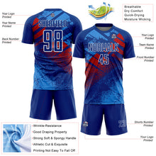 Load image into Gallery viewer, Custom Royal Red-White Grunge Splatter Brush Stroke Sublimation Soccer Uniform Jersey
