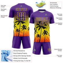 Load image into Gallery viewer, Custom Purple Light Yellow-Orange Tropical Hawaii Palm Trees Gradient Sublimation Soccer Uniform Jersey
