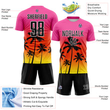 Charger l'image dans la galerie, Custom Pink Black Orange Light Yellow-White Tropical Hawaii Palm Trees Gradient Sublimation Soccer Uniform Jersey
