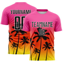 Charger l'image dans la galerie, Custom Pink Black Orange Light Yellow-White Tropical Hawaii Palm Trees Gradient Sublimation Soccer Uniform Jersey
