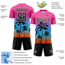 Load image into Gallery viewer, Custom Pink Black Sky Blue Orange-White Tropical Hawaii Palm Trees Gradient Sublimation Soccer Uniform Jersey
