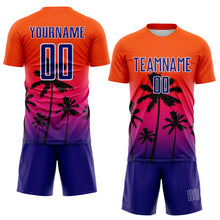 Charger l'image dans la galerie, Custom Orange Dark Purple Hot Pink-White Tropical Hawaii Palm Trees Gradient Sublimation Soccer Uniform Jersey
