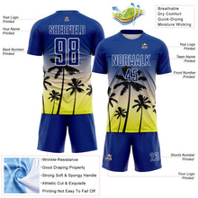 Load image into Gallery viewer, Custom Royal Cream Neon Yellow-White Tropical Hawaii Palm Trees Gradient Sublimation Soccer Uniform Jersey
