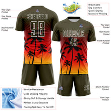 Load image into Gallery viewer, Custom Olive Fire Red Gold-White Tropical Hawaii Palm Trees Gradient Sublimation Soccer Uniform Jersey
