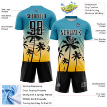 Laden Sie das Bild in den Galerie-Viewer, Custom Panther Blue Black Cream Gold-White Tropical Hawaii Palm Trees Gradient Sublimation Soccer Uniform Jersey
