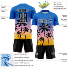 Load image into Gallery viewer, Custom Blue Black Light Pink Gold-White Tropical Hawaii Palm Trees Gradient Sublimation Soccer Uniform Jersey
