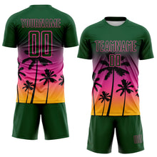 Load image into Gallery viewer, Custom Green Pink-Gold Tropical Hawaii Palm Trees Gradient Sublimation Soccer Uniform Jersey
