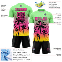 Load image into Gallery viewer, Custom Pea Green Pink Light Yellow-Black Tropical Hawaii Palm Trees Gradient Sublimation Soccer Uniform Jersey
