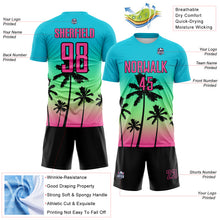 Load image into Gallery viewer, Custom Lakes Blue Pink Pea Green-Black Tropical Hawaii Palm Trees Gradient Sublimation Soccer Uniform Jersey

