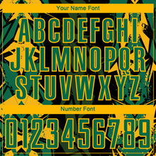 Load image into Gallery viewer, Custom Black Kelly Green-Gold Geometric Shard Grunge Splash Sublimation Soccer Uniform Jersey
