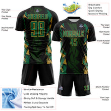 Laden Sie das Bild in den Galerie-Viewer, Custom Black Kelly Green-Old Gold Geometric Shard Grunge Splash Sublimation Soccer Uniform Jersey

