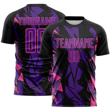 Load image into Gallery viewer, Custom Black Purple-Pink Geometric Shard Grunge Splash Sublimation Soccer Uniform Jersey
