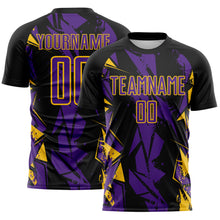 Charger l'image dans la galerie, Custom Black Purple-Yellow Geometric Shard Grunge Splash Sublimation Soccer Uniform Jersey
