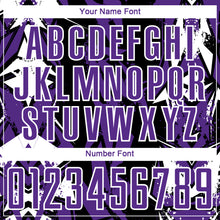 Laden Sie das Bild in den Galerie-Viewer, Custom Black Purple-White Geometric Shard Grunge Splash Sublimation Soccer Uniform Jersey
