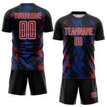 Load image into Gallery viewer, Custom Black Red Royal-White Geometric Shard Grunge Splash Sublimation Soccer Uniform Jersey
